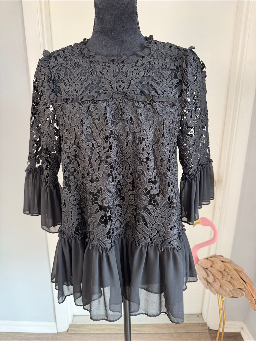 kate spade Black Lace Ruffle Peplum Blouse